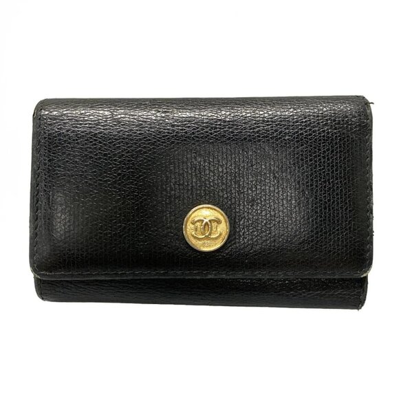 Auth CHANEL CC Button - Black Leather Key Case - Picture 2 of 14